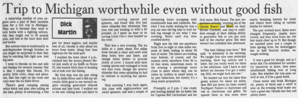 Oscoda Resort and Motel - Aug 1983 Article On Partners